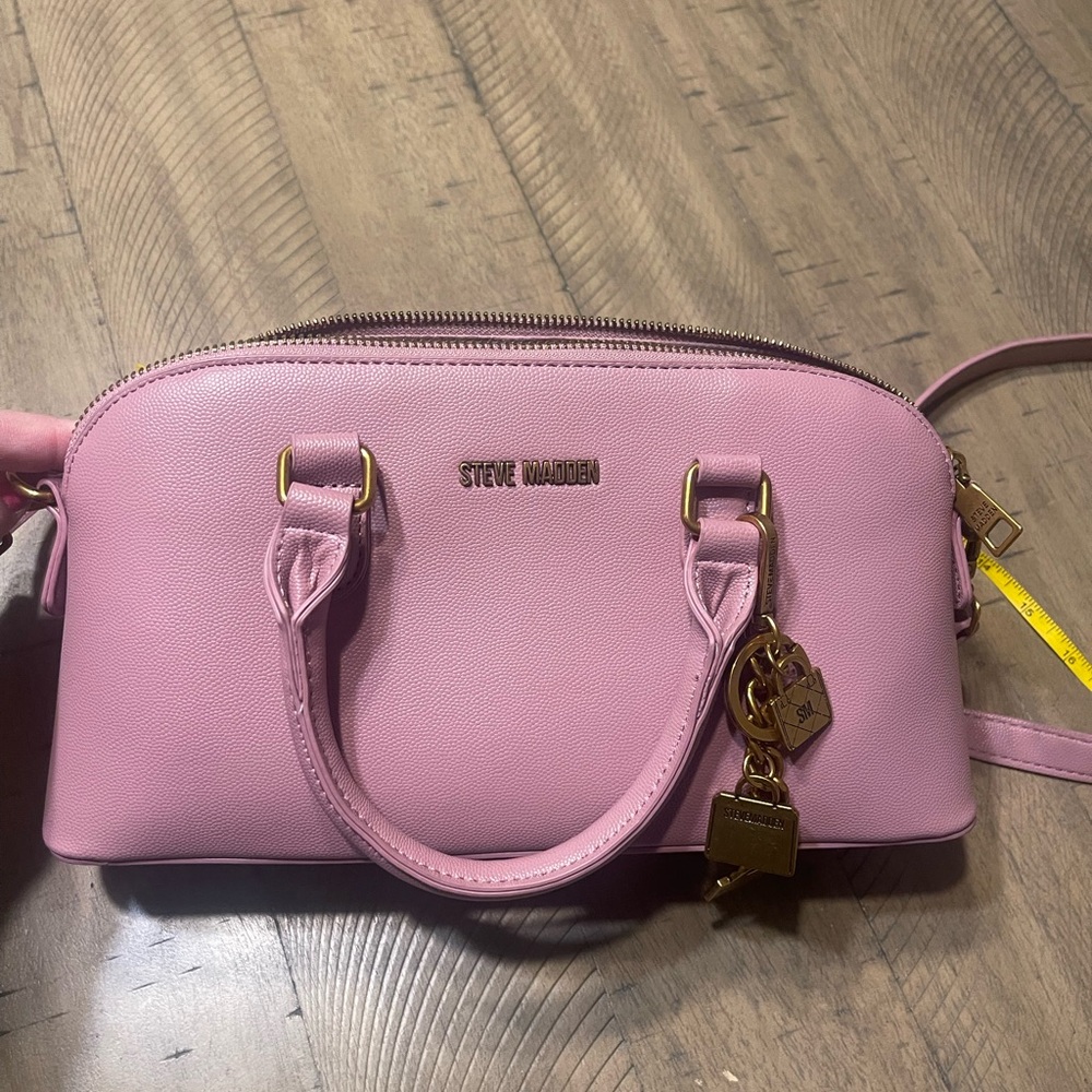 EUC Steve Madden Pink Satchel Bag with Crossbody Strap and SM Bagcharm - Picture 5 of 9